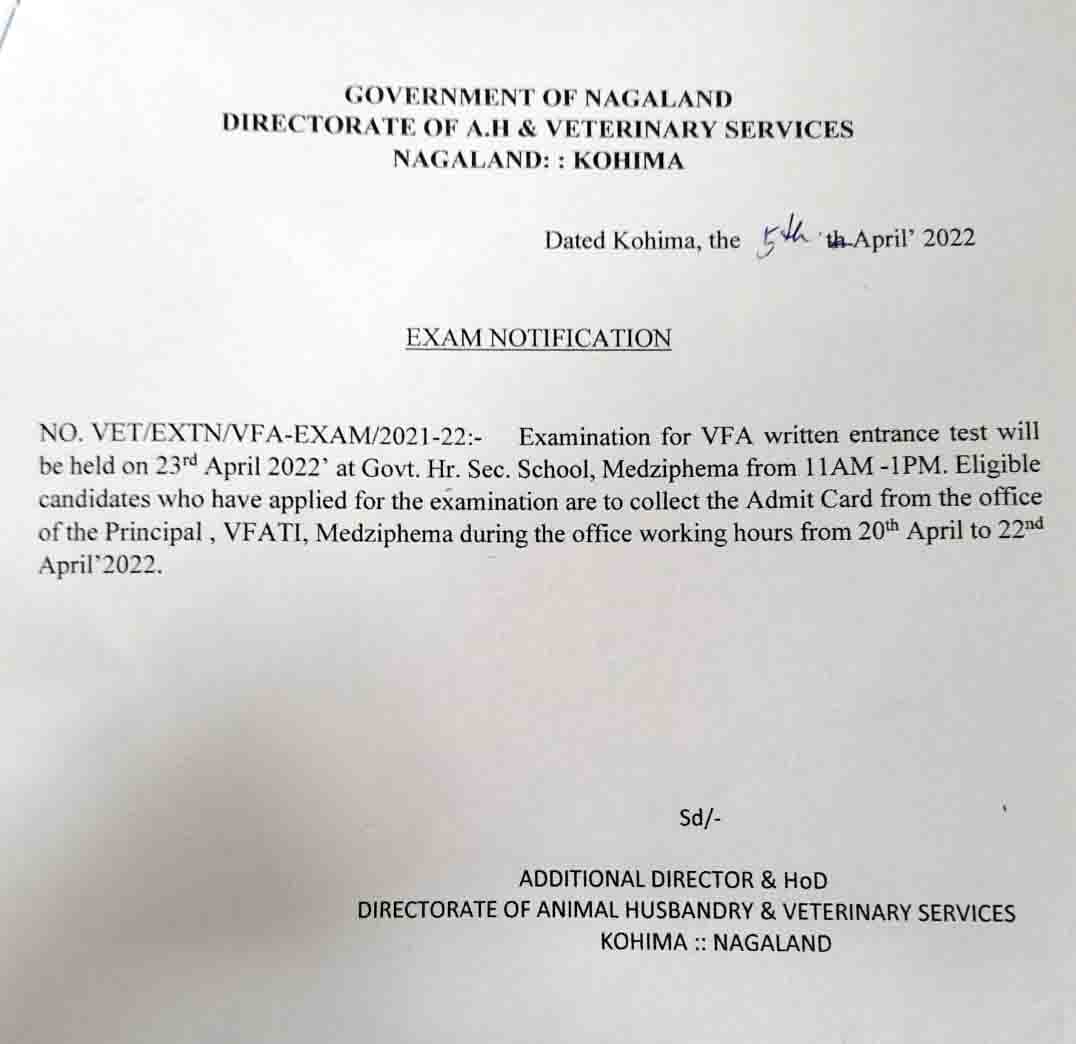 EXAM NOTIFICATIONS FOR VFA WRITTEN ENTRANCE TEST – ANIMAL HUSBANDRY ...